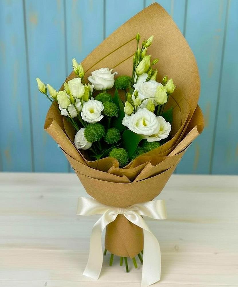 Букет цветов из: Хризантемы и Лизиантусы в Новочернореченский