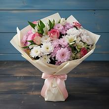 Букет цветов из:  Хризантемы, Альстромерии и Розы в Новочернореченский